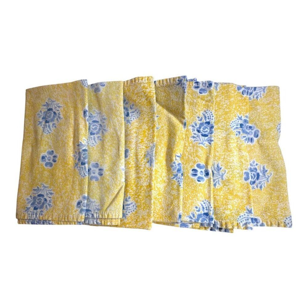 April Cornell ? Vintage Yellow Blue Floral Cotton NapCottagecore kins Set 7 SEE